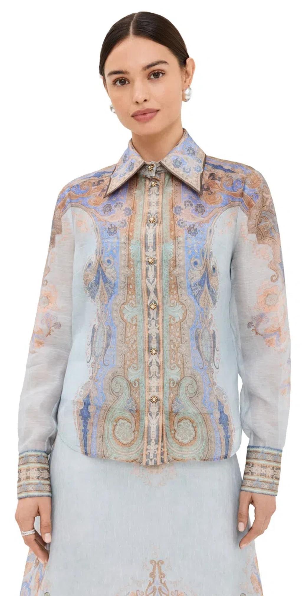 ZIMMERMANN Womens Blue Paisley Eden Body Paisley-print Linen And Silk Blend Shirt Product Image