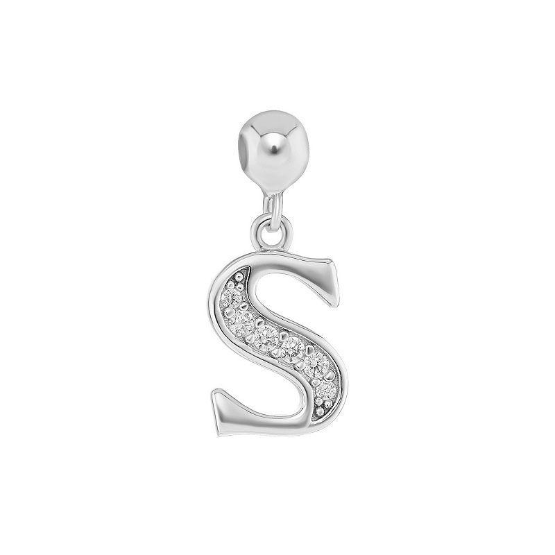 PRIMROSE 18k Gold Plated Pave Cubic Zirconia Initial Sliding Charm, Womens, Silver Tone M Product Image