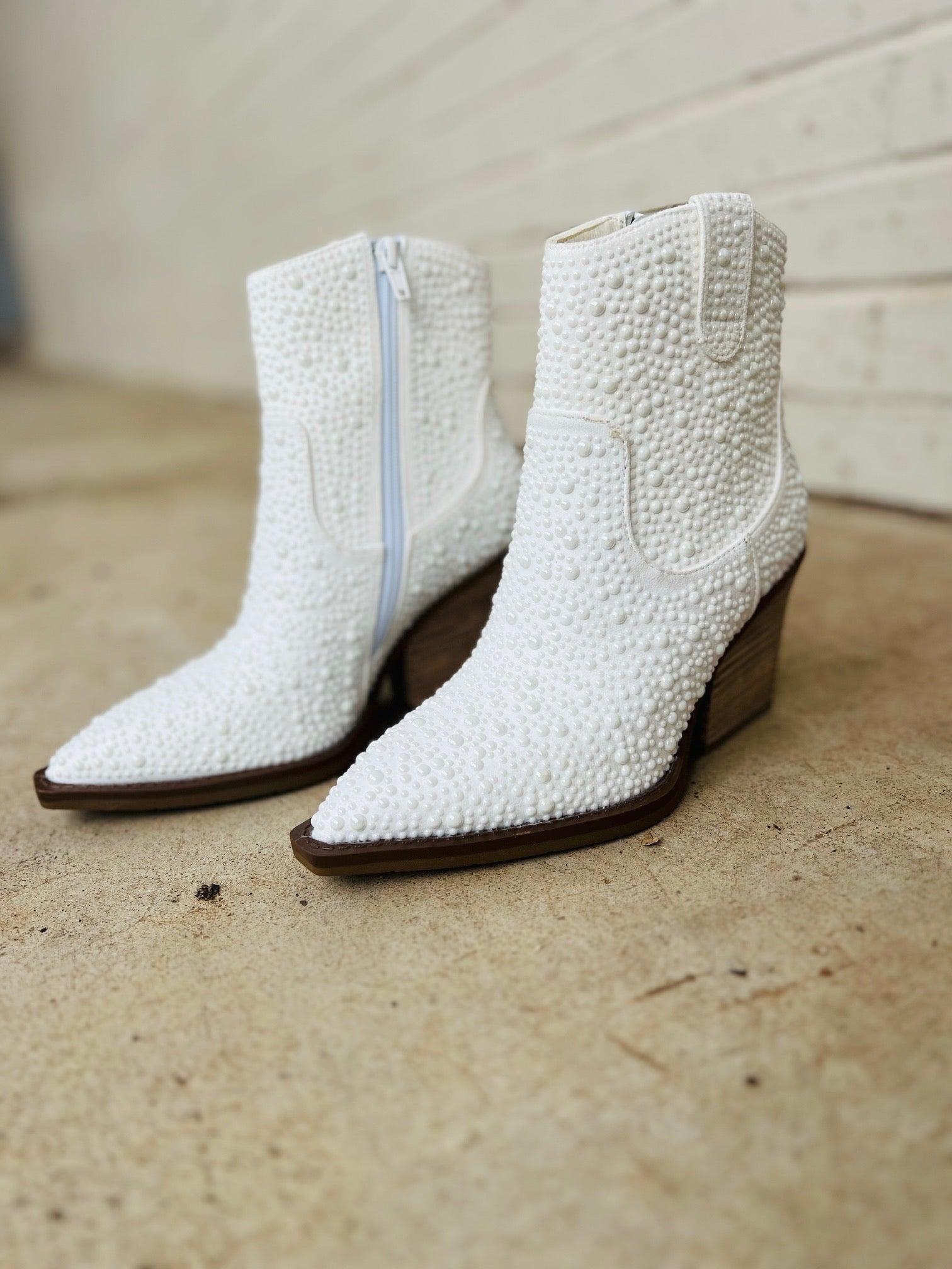 Pearl "Kady" White Rhinestone Booties* Product Image