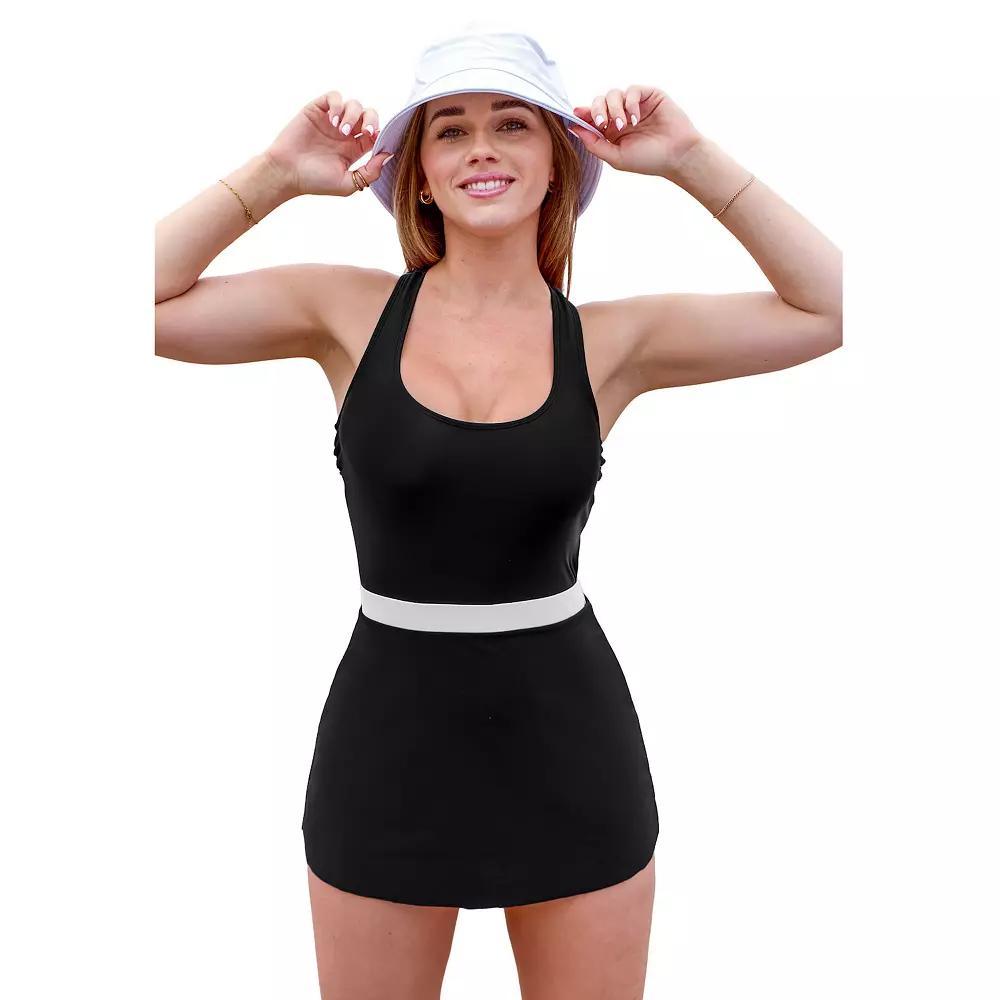 Women's Cupshe Black Crossback Cutout Swimdress,  Product Image