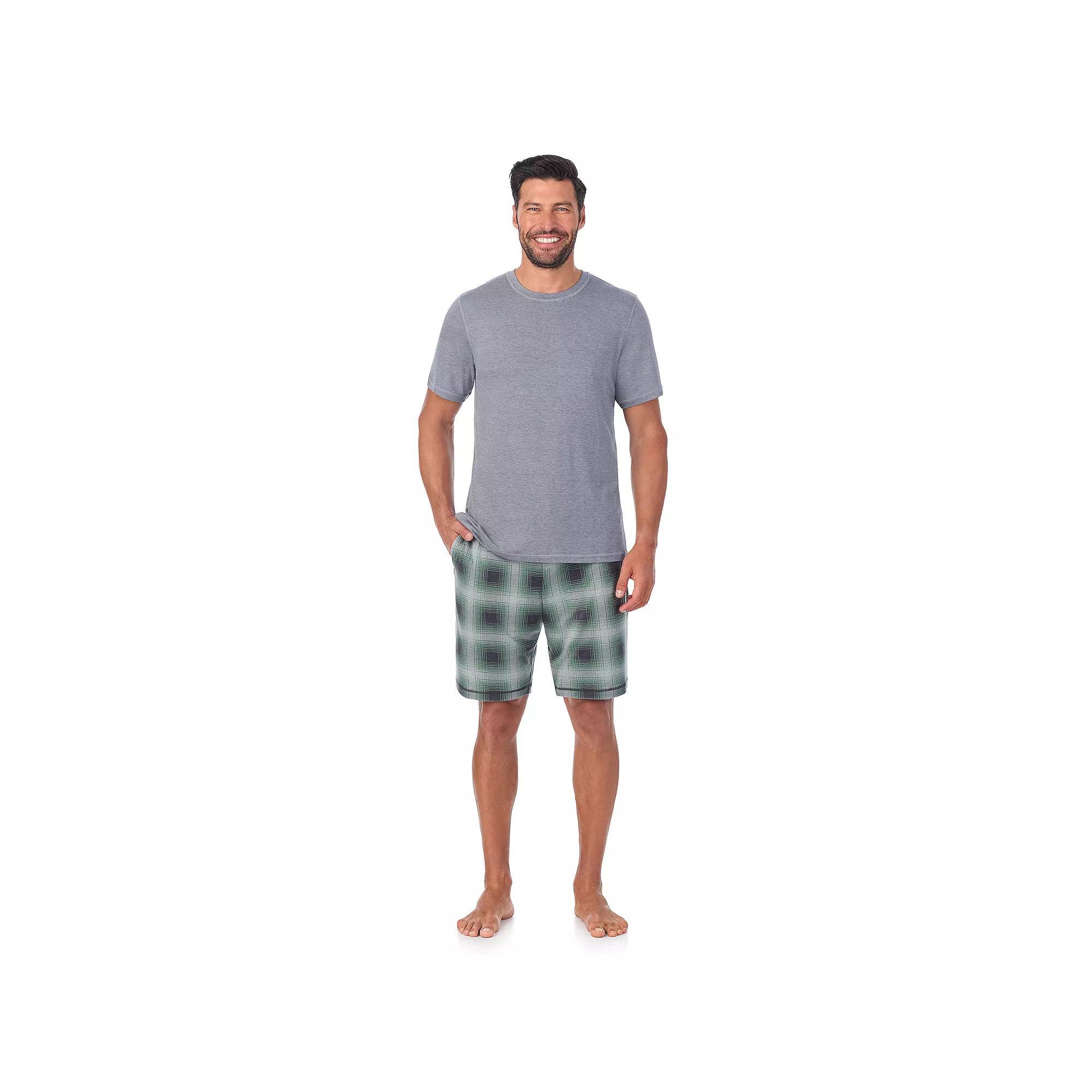 Men's Cuddl Duds® Crewneck Short Sleeve Pajama Top & Pajama Shorts Set, Size: Large, Grey Plaid Product Image
