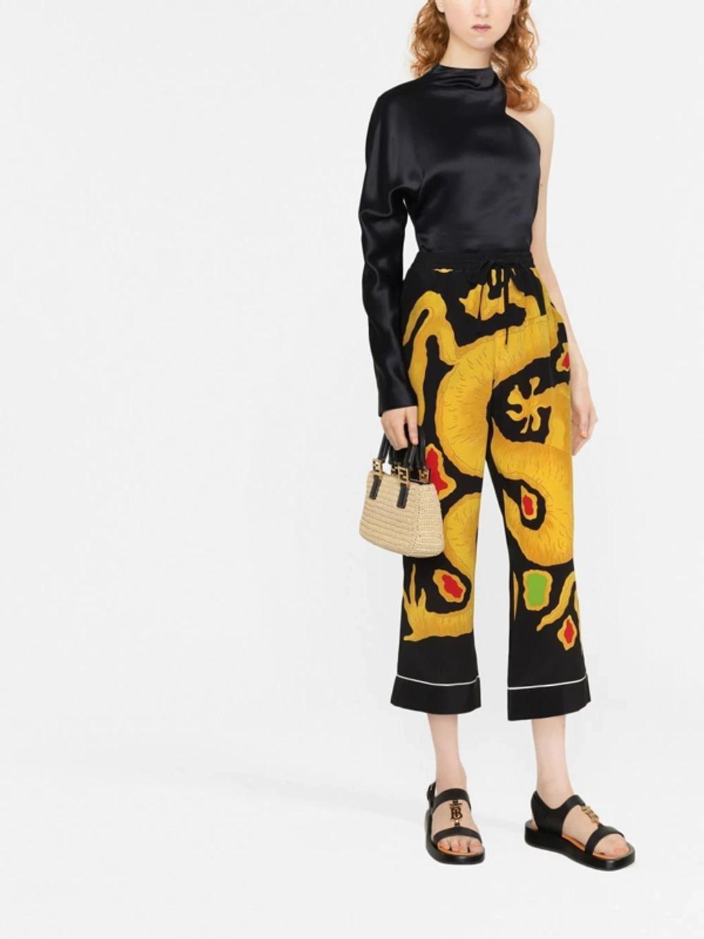 VALENTINO Dragon Cropped Printed Silk Crepe De Chine Straight-leg Pants In Black/multicolour Product Image