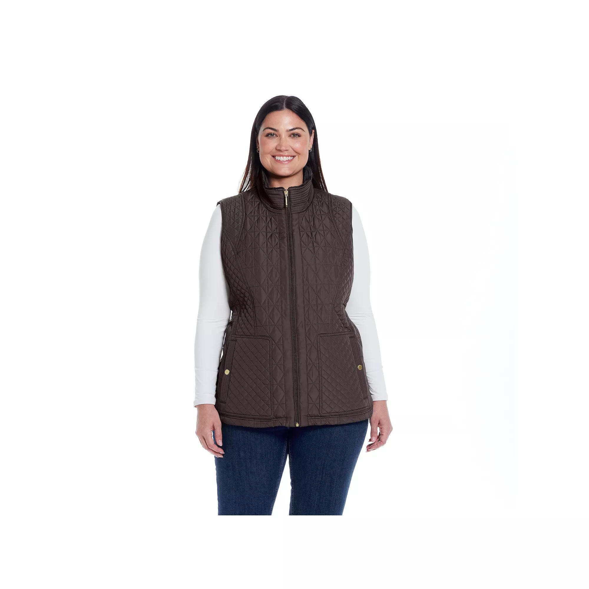 Plus Size Weathercast Multi-Quilted Plush Lined Vest, Women's, Size: 2XL, Brown Product Image