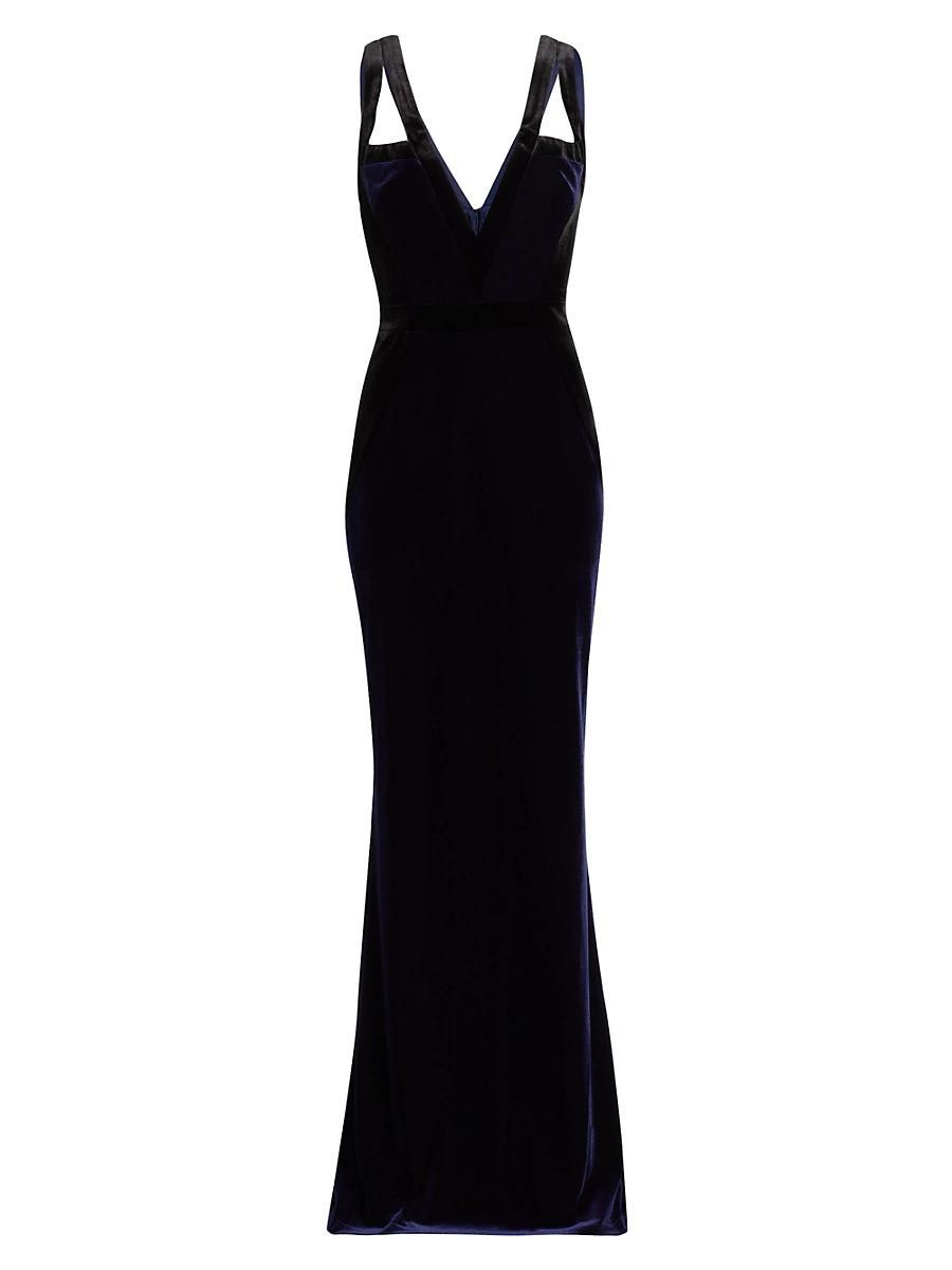 Womens Plunging V-Neck Velvet Gown Product Image