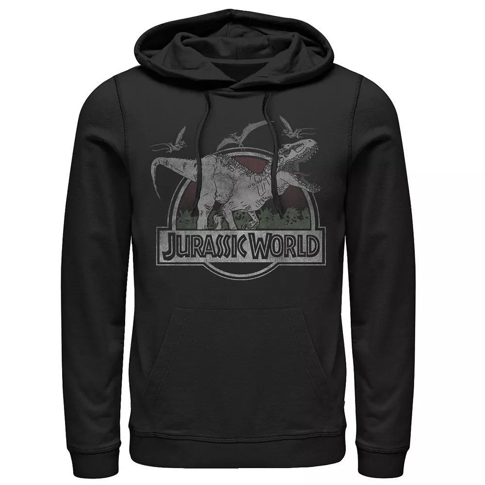 Men's Jurassic World T-Rex Dinosaurs Scene Logo Pullover Graphic Hoodie,  Product Image