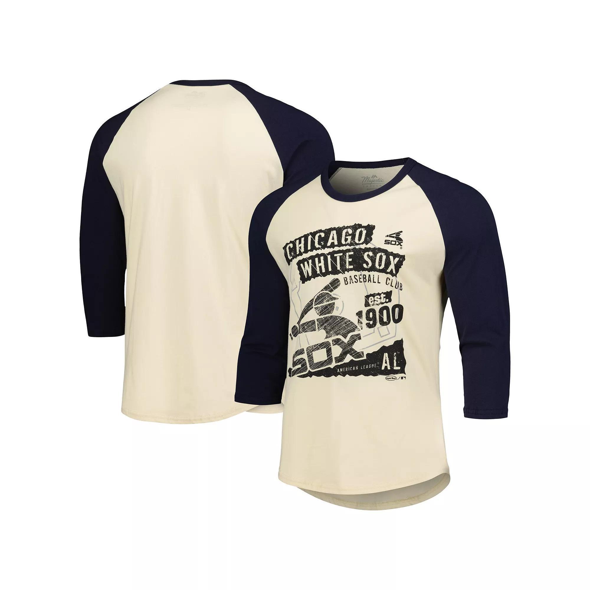 Men's Majestic Threads Cream/Navy Chicago White Sox Raglan 3/4-Sleeve T-Shirt, Size: XL, Beige Product Image