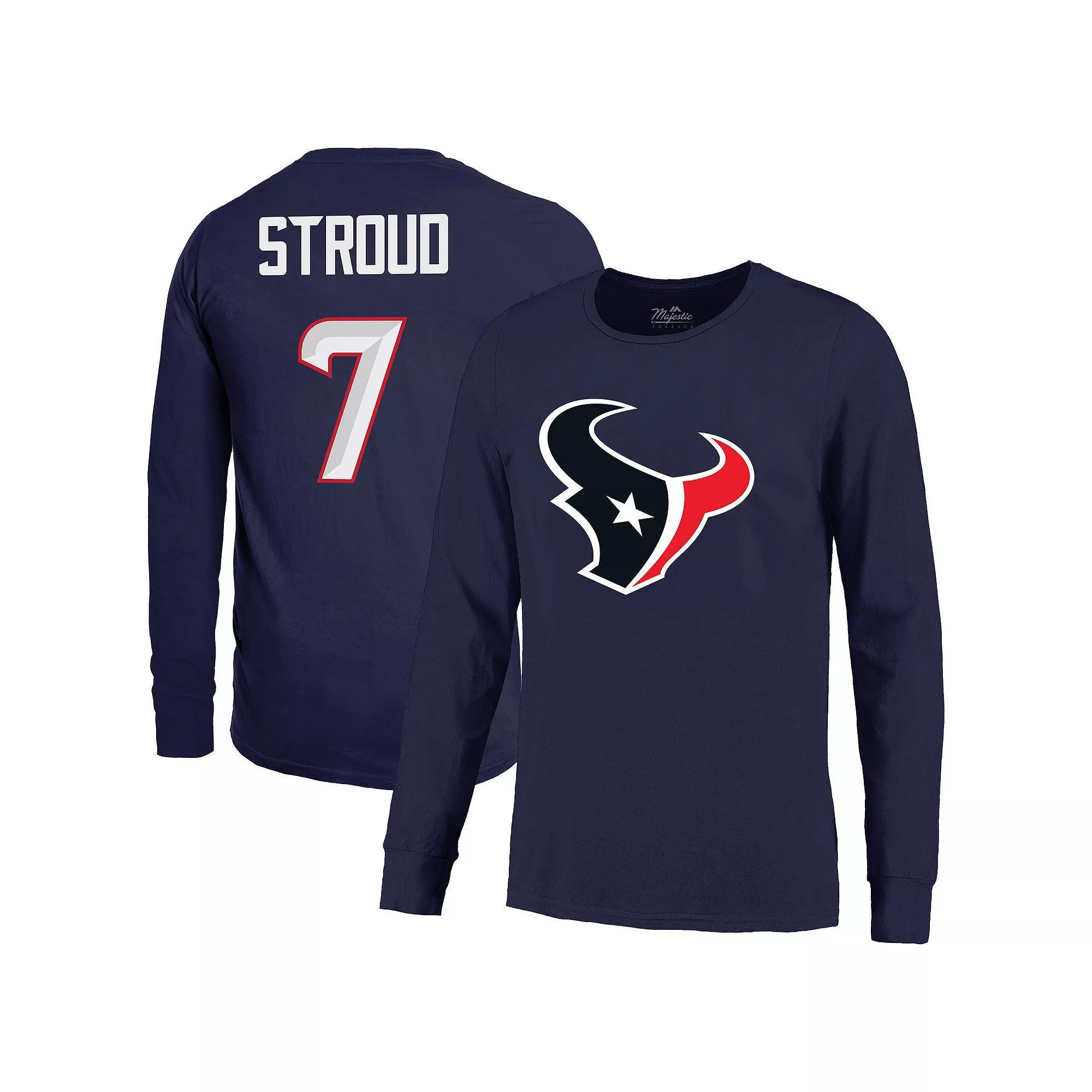 Men's Majestic Threads C.J. Stroud Navy Houston Texans Name & Number Non-Distressed Long Sleeve T-Shirt, Size: Large, Blue Product Image