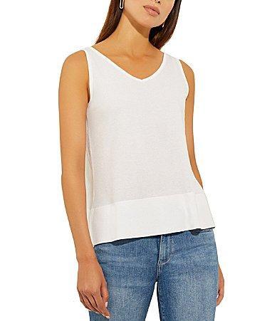 MISOOK Soft Knit Double V-Neck Sleeveless Side Slit Tank Top Product Image