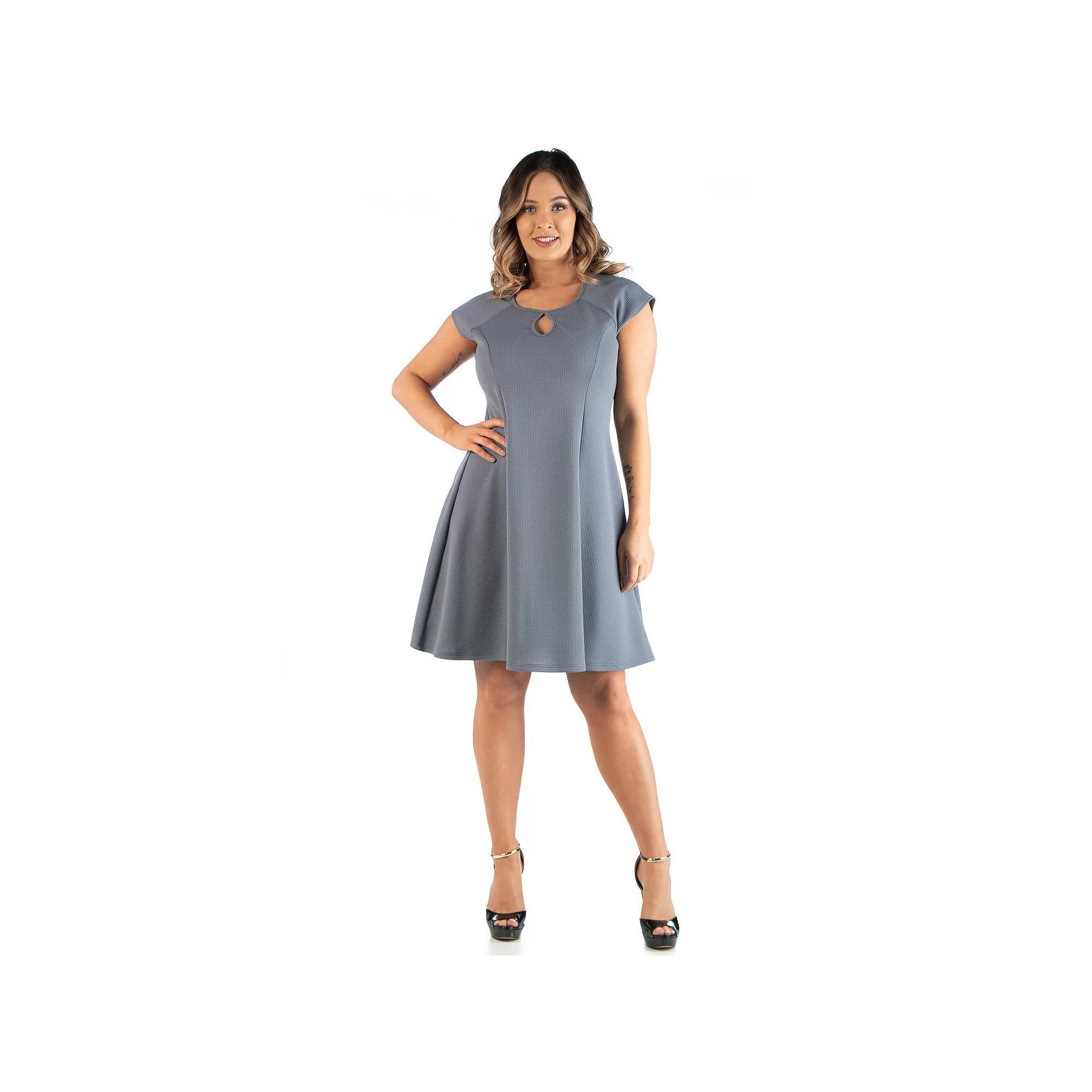 Plus Size 24seven Comfort Apparel Keyhole Neck Fit And Flare Dress, Women's, Size: 2XL, Gray Product Image