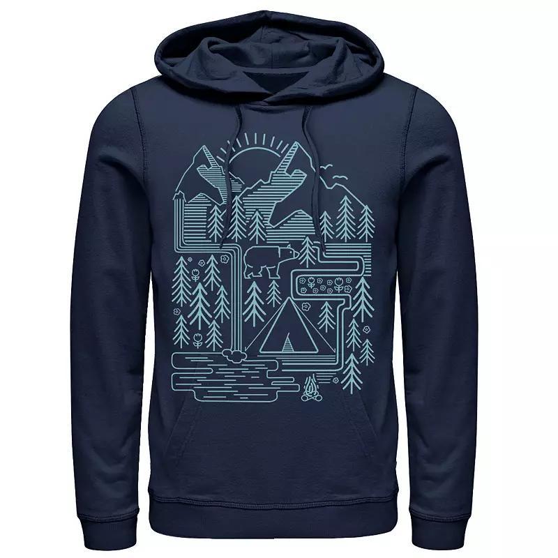 Mens Bear Scene Line Art Hoodie Blue Product Image