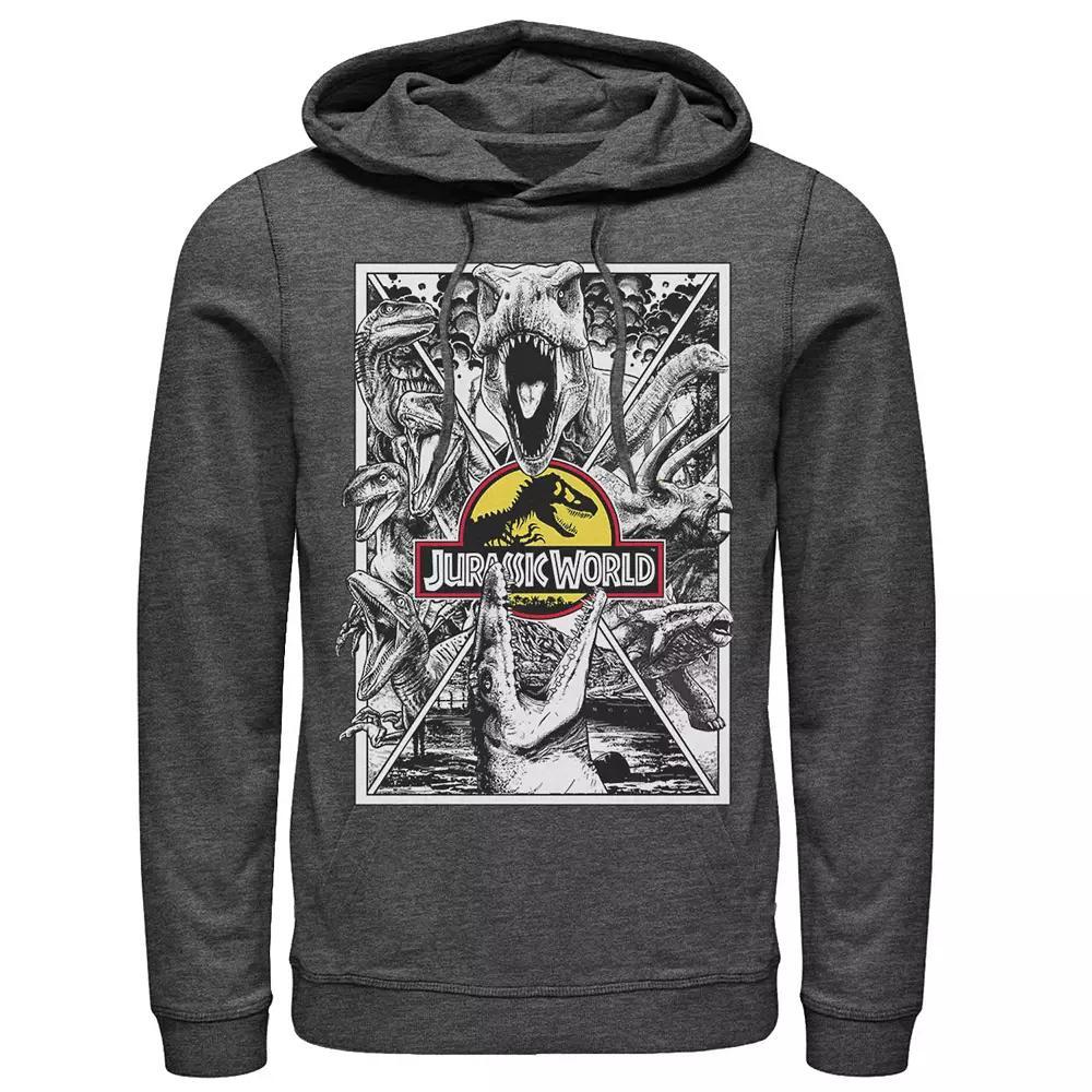 Men's Jurassic World Black and White Comic Dinos Graphic Pullover Hoodie,  Product Image