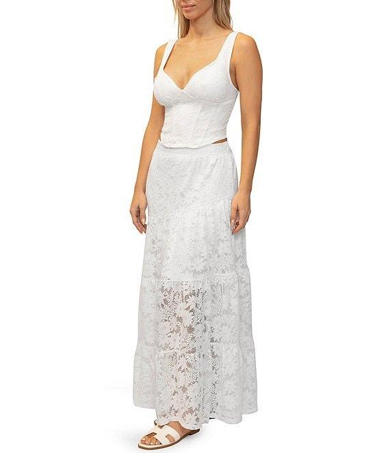 Stevie By Steve Madden Floral Lace Asymmetrical Tiered Maxi Skirt Product Image
