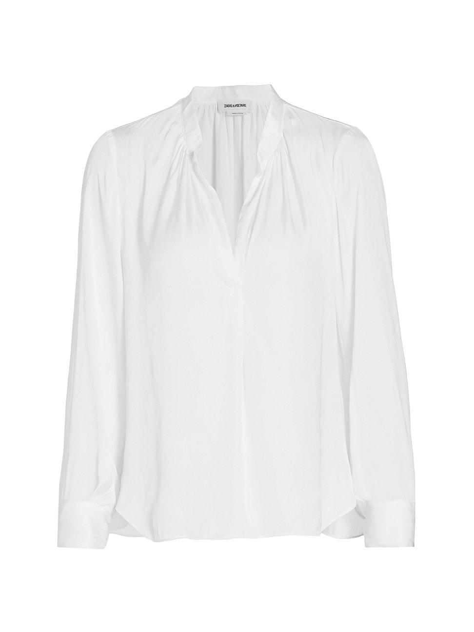 Tink V-Neck Satin Long-Sleeve Blouse Product Image