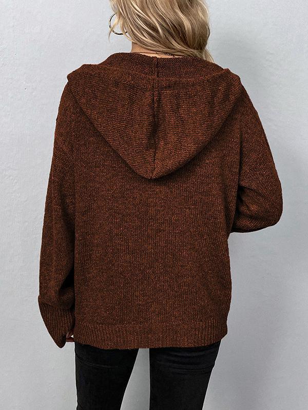 Wrap Buttoned Hooded Solid Color Cardigan Product Image