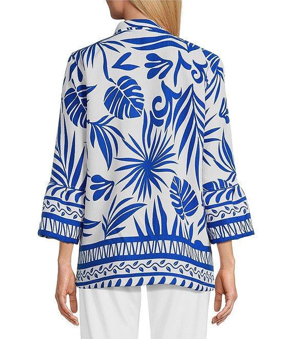 Multiples Bark Cloth Border Print Wire Collar 3/4 Sleeve Fitted Button Front Top Product Image