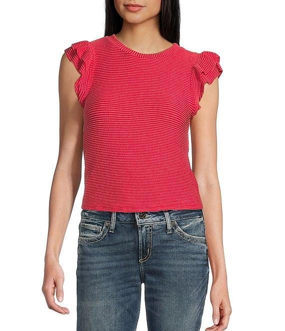 Moa Moa Crewneck Ruffle Short Sleeve Top Product Image