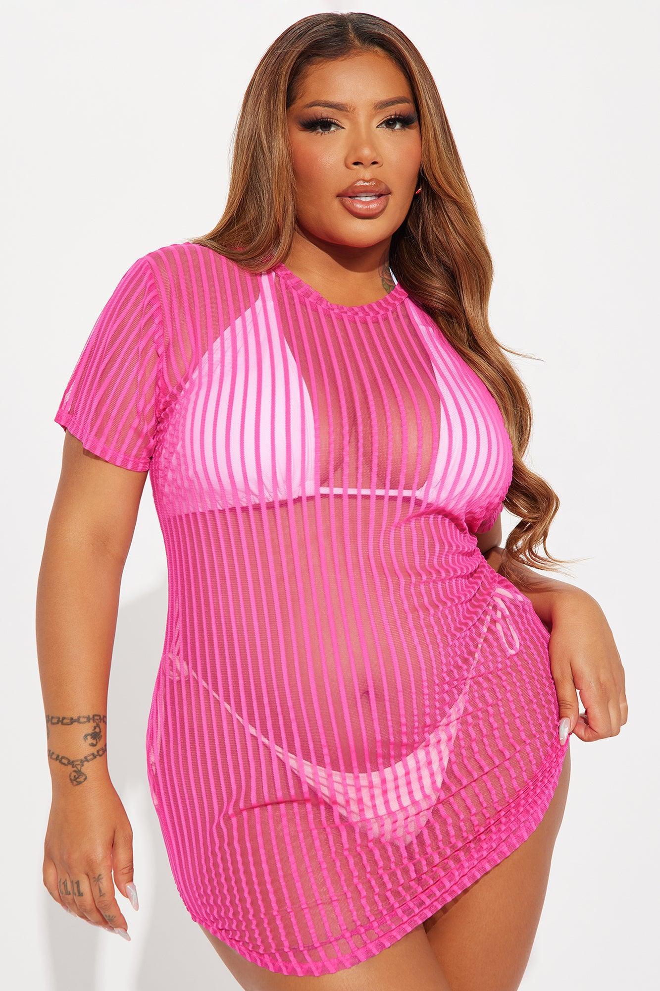 Palm Shade Stripe Cover Up - Pink Product Image