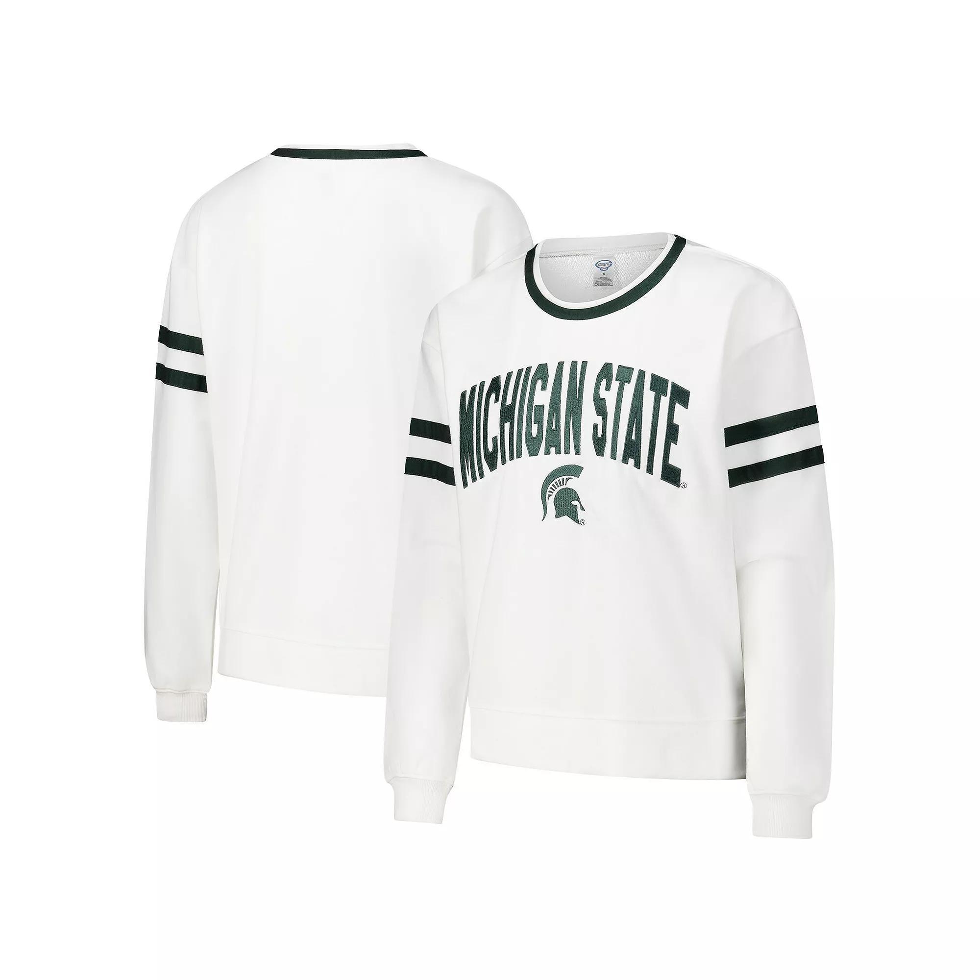 Women's Concepts Sport White Michigan State Spartans Borough French Terry Arch Over Long Sleeve T-Shirt,  Product Image