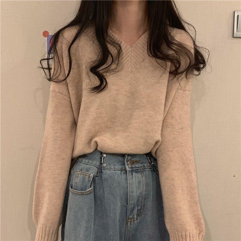 V-Neck Plain Sweater Product Image