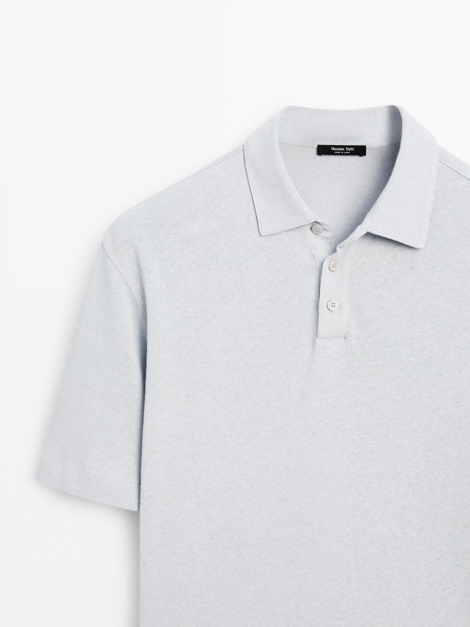 Short sleeve linen blend polo shirt Product Image
