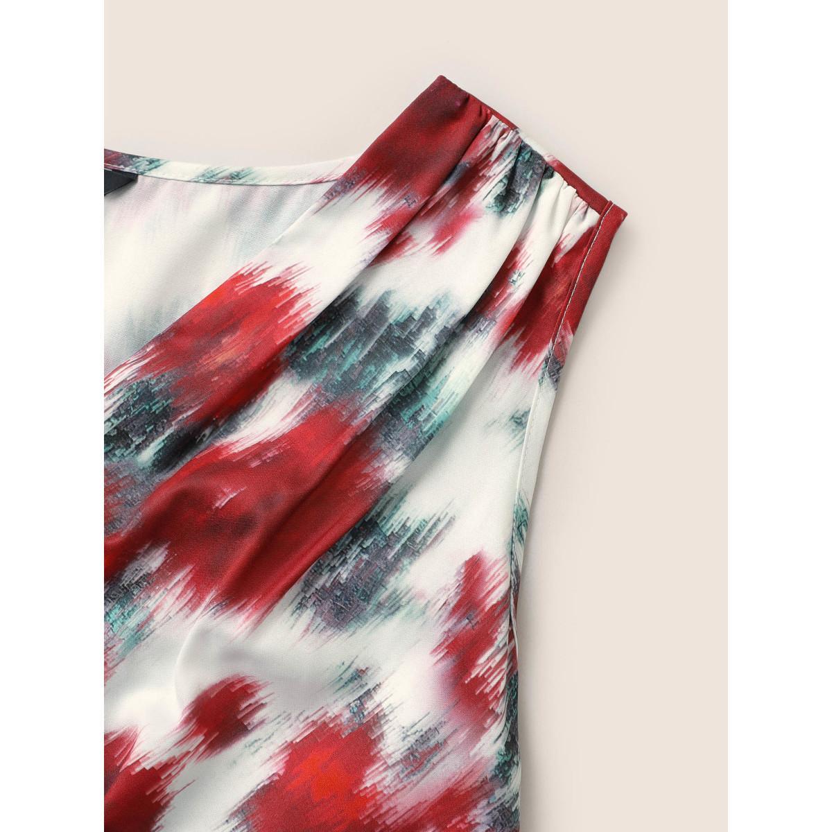 Plus Size Graphic Contrast Pocket Surplice Neck Tank Dress Multicolor Women Elegant Non Overlap Collar Sleeveless Curvy Midi Dress BloomChic 28/5X Product Image