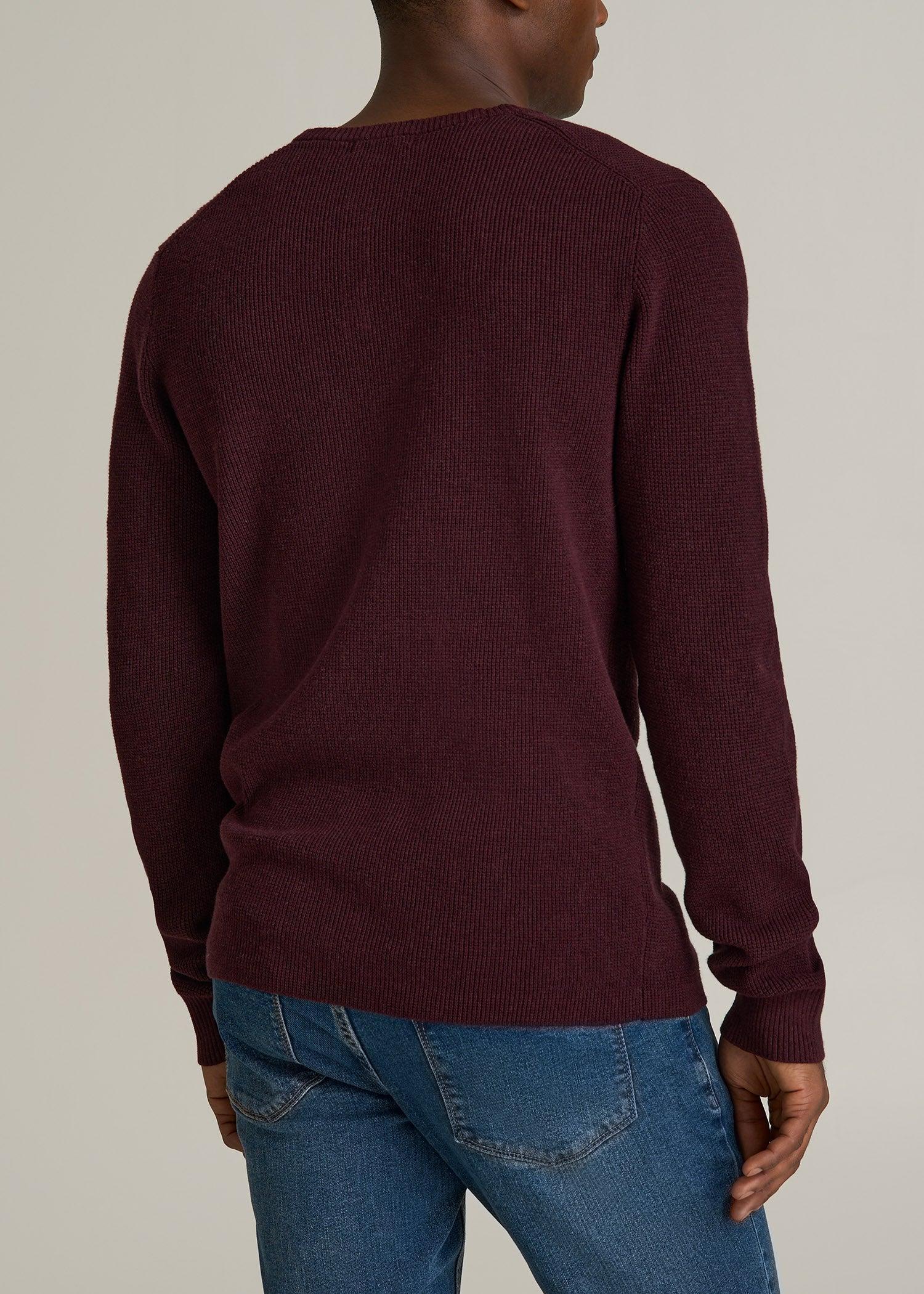 Waffle Knit Henley Sweater for Tall Men in Burgundy Mix Male Product Image