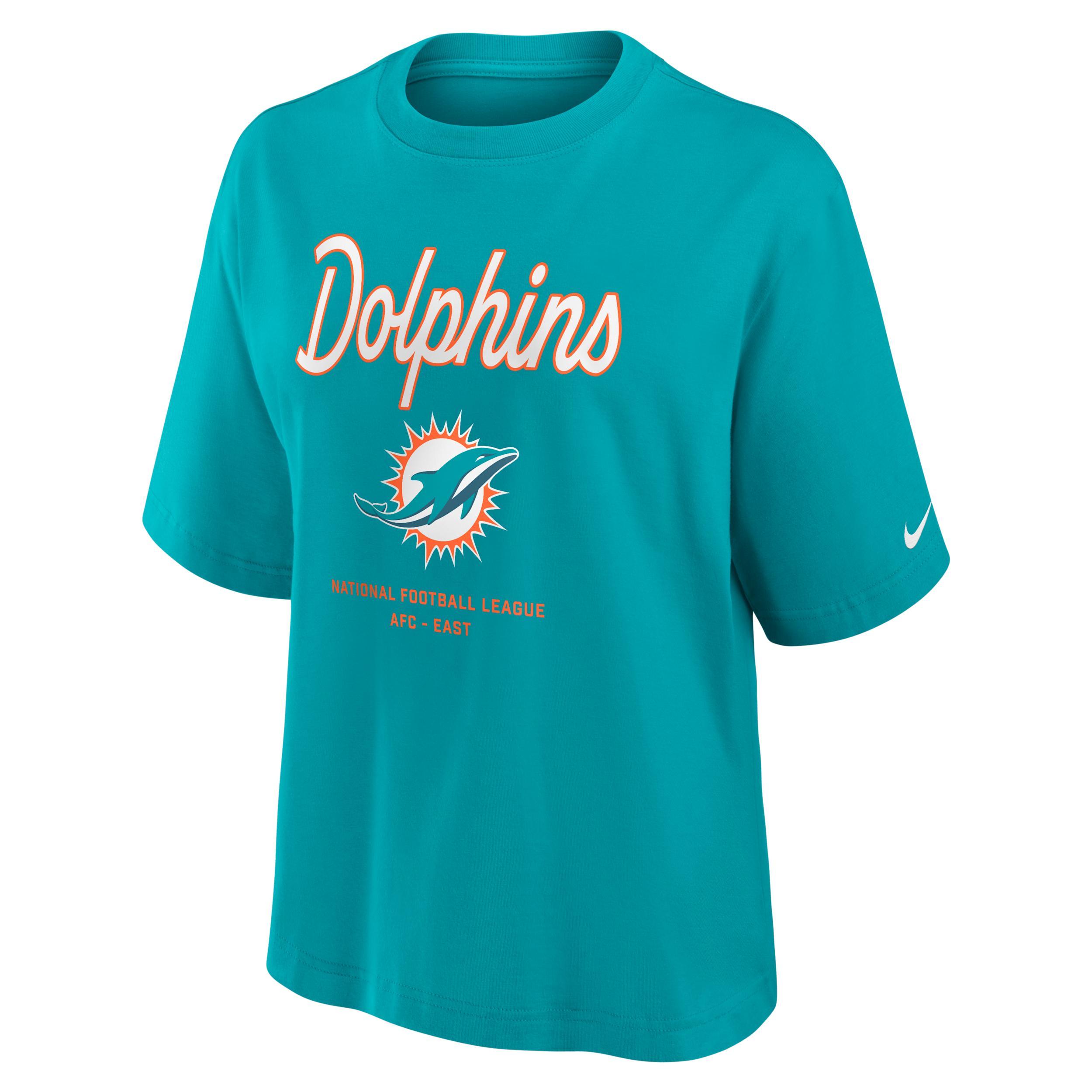 Miami Dolphins Essential Script Boxy Nike Womens NFL T-Shirt | 01CM3GT9P-TGS Product Image