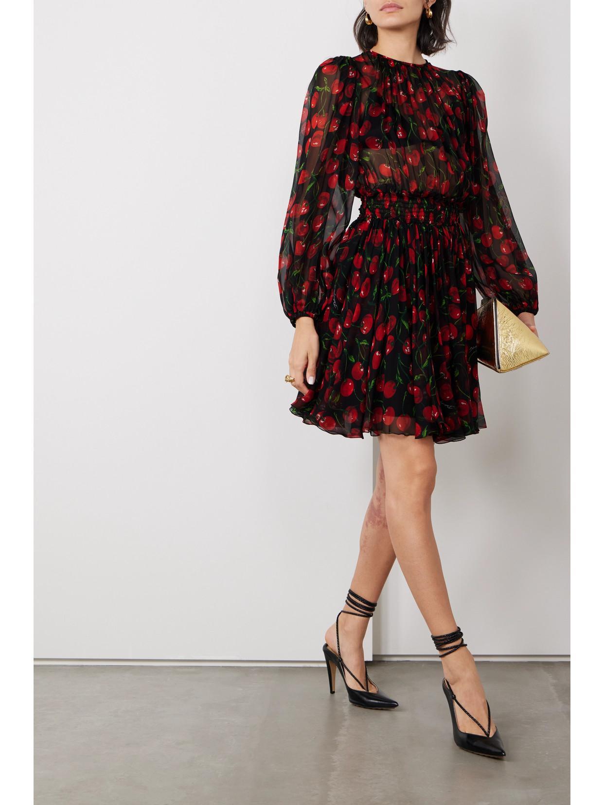 DOLCE & GABBANA Printed Pleated Silk-chiffon Mini Dress In Multicolor Product Image