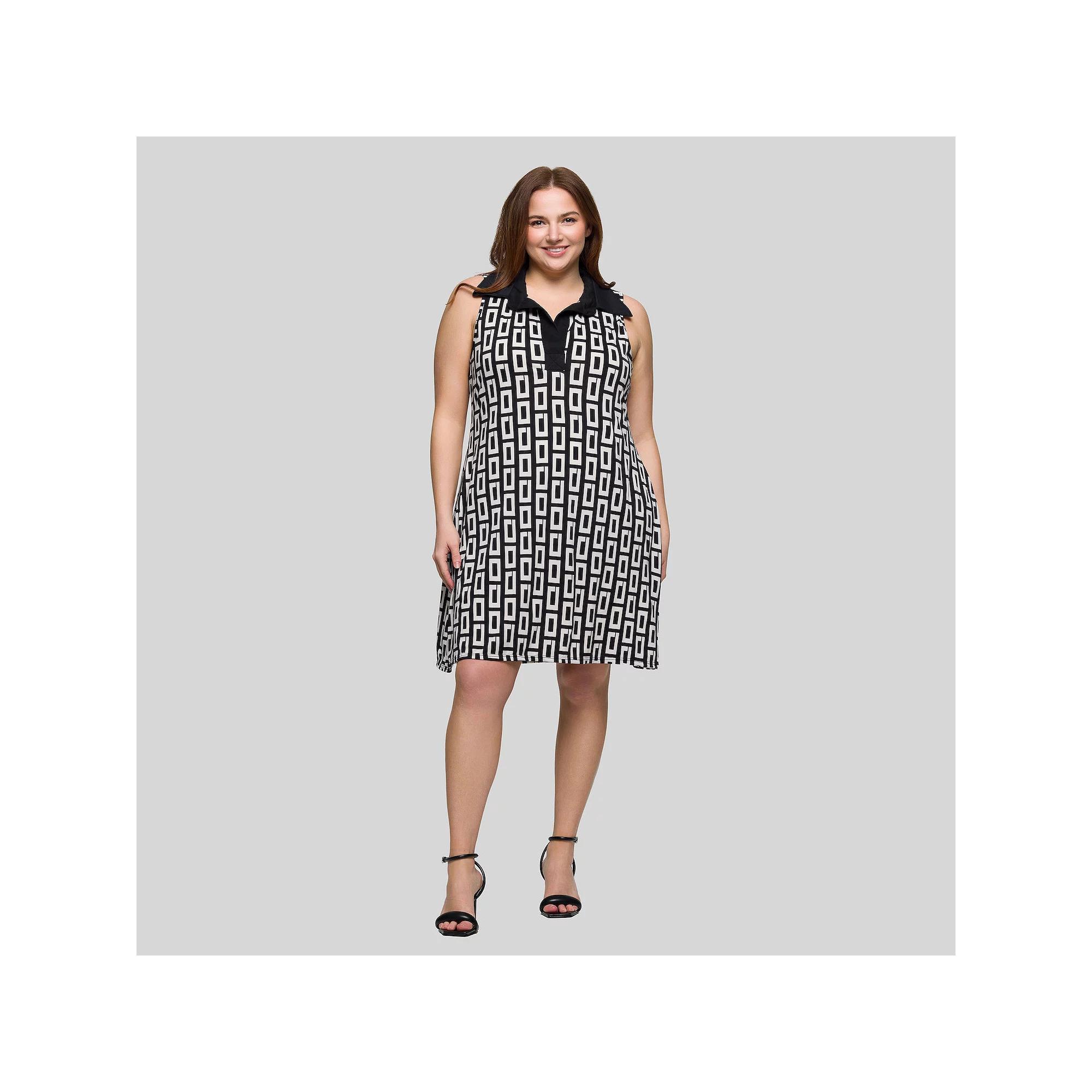 Plus Size 24Seven Comfort Apparel Sleeveless Collared Mini Dress, Women's, Size: 3XL, Black Team Product Image