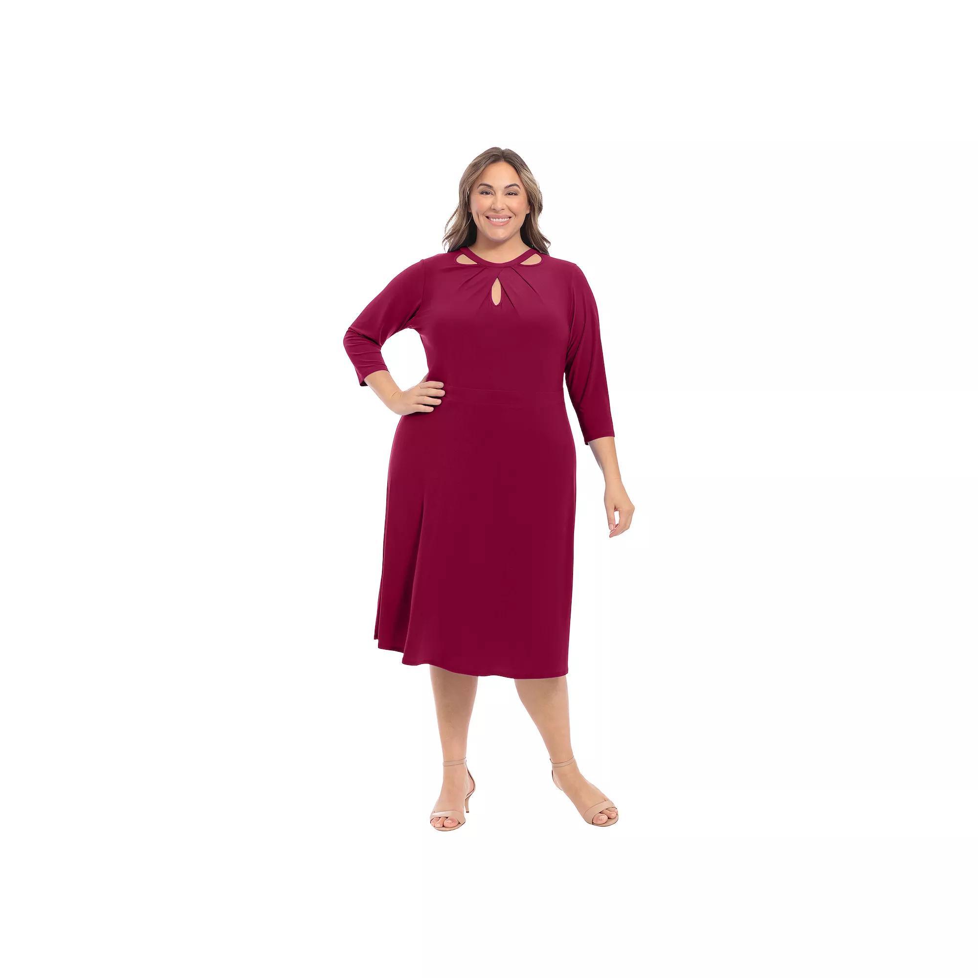 Plus Size London Times Multi Keyhole Midi Dress, Women's, Size: 18 W, Blue Product Image