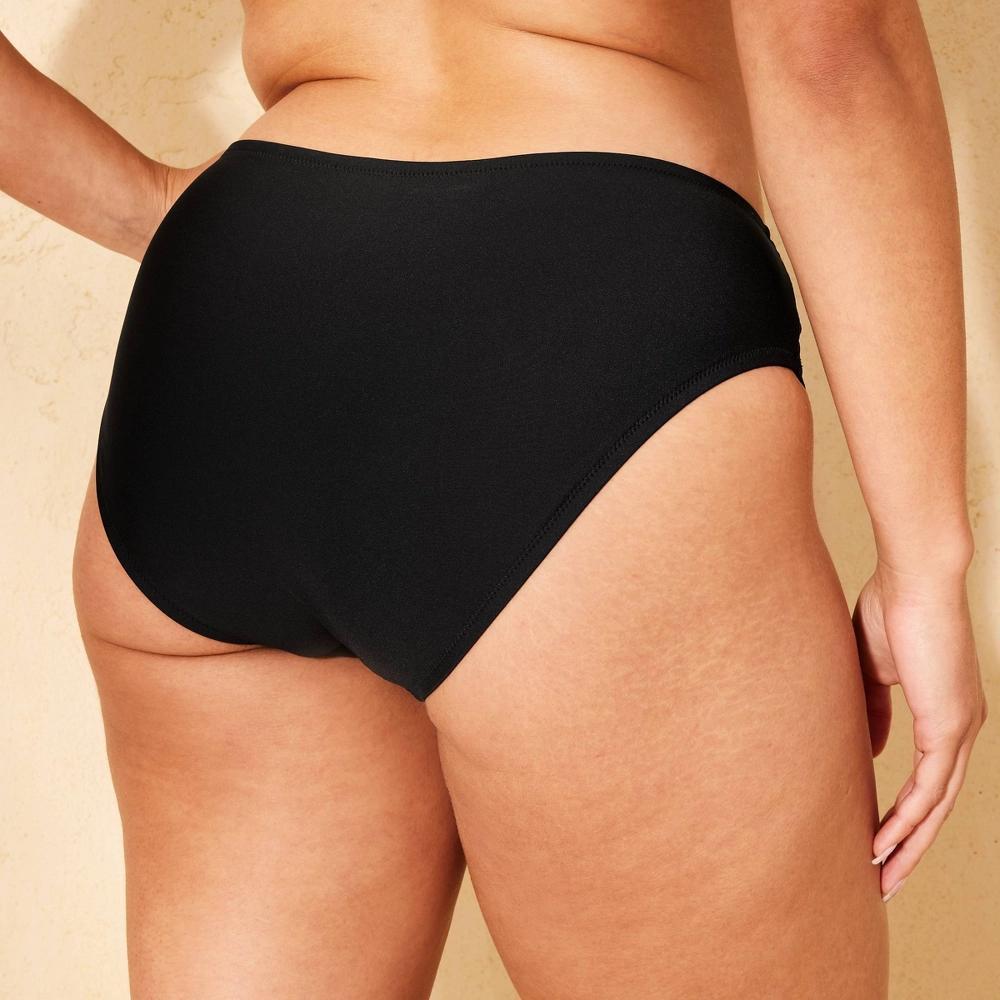 Womens Mid-Rise Shirred Waistband Bikini Bottom - Shade & Shore Black L Product Image