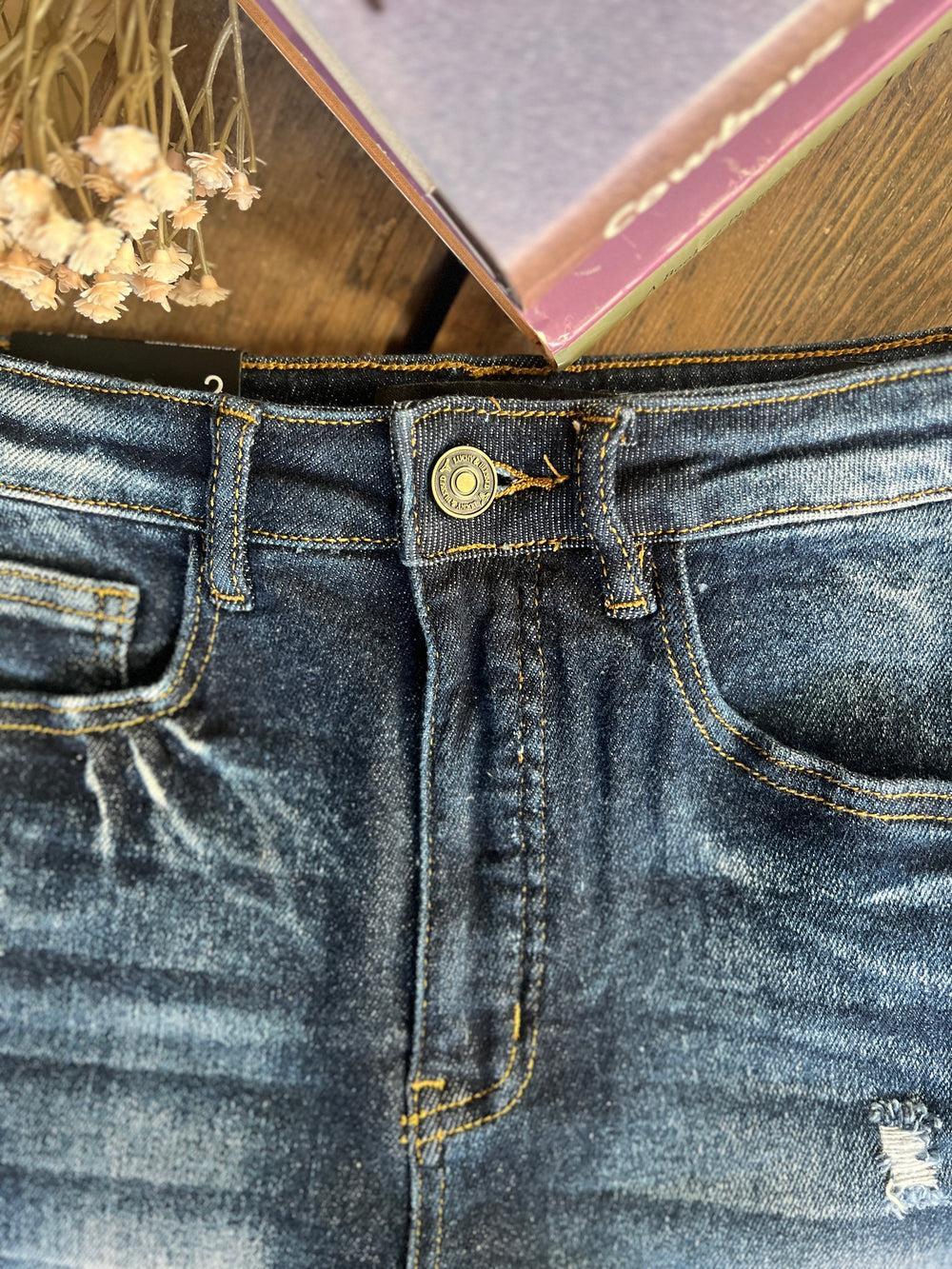 Distressed Tummy Control Denim Shorts - 2 Colors Product Image