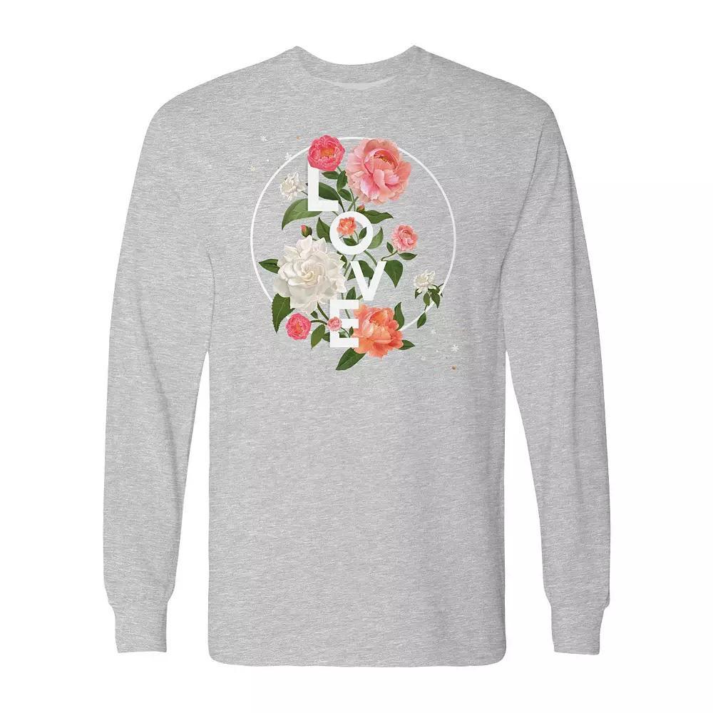 Men's Love And Roses Long Sleeve Graphic Tee, Size: Large, Sport Grey Product Image