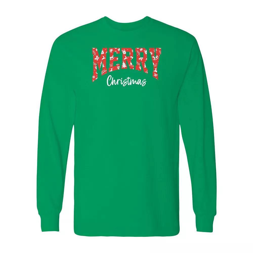 Men's Merry Christmas Texture Long Sleeve Graphic Tee, Size: Medium, Black Product Image