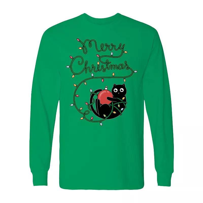 Mens Cat Merry Christmas Long Sleeve Graphic Tee Product Image