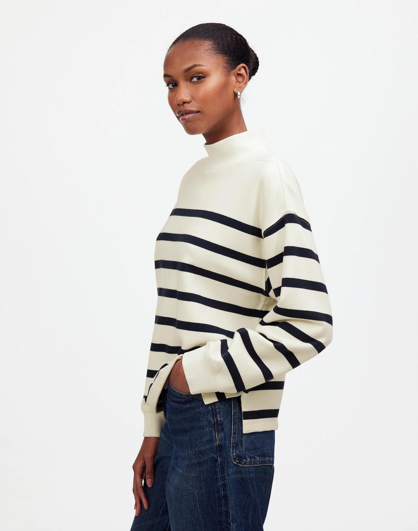 Midweight Mockneck Sweatshirt in Stripe Product Image