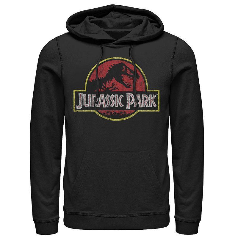 Men's Jurassic Park Distressed Original Park Logo Graphic Pullover Hoodie, Size: XXL, Black Product Image