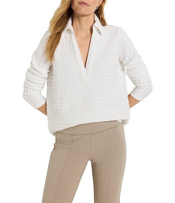 NIC + ZOE Textured Stripe Polo Collar V-Neck Long Sleeve Top Product Image