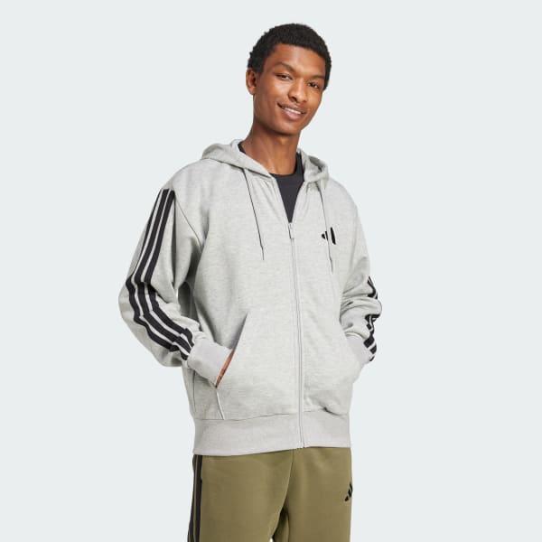 Men's adidas Essentials 3-Stripes Fleece Sportswear Zip Front Hoodie, Size: Small, Pure Ruby Black Product Image