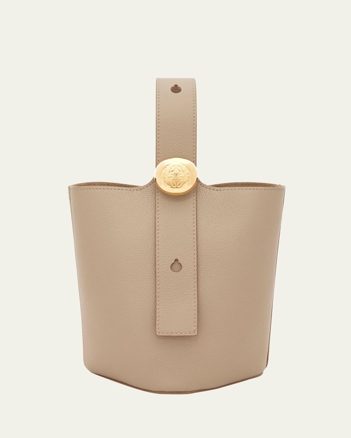 LOEWE Mini Leather Pebble Bucket Bag In Beige Product Image