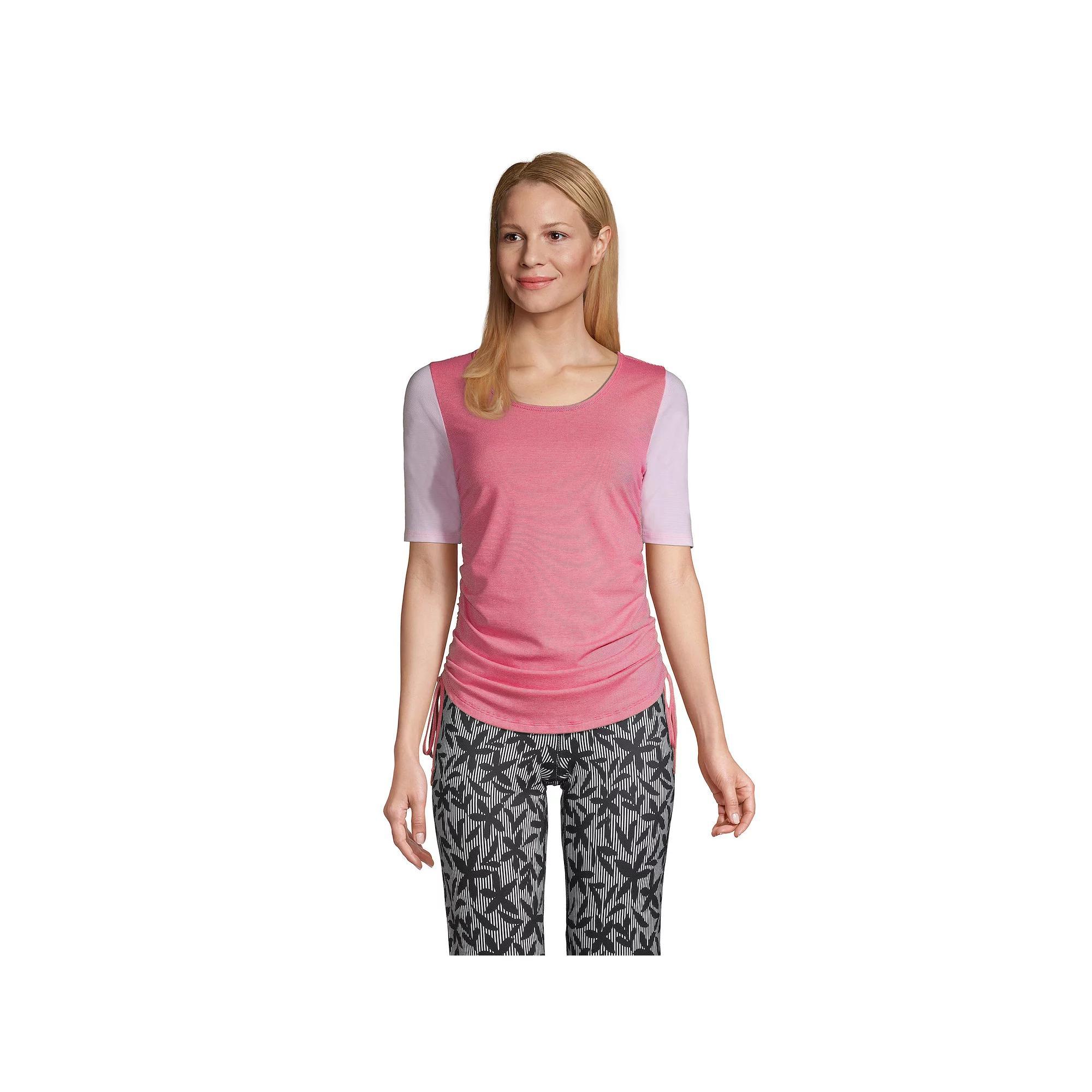 Women's Lands' End Power Performance Elbow Sleeve Drawstring Top, Size: XL, Pink Stripe Mix Product Image