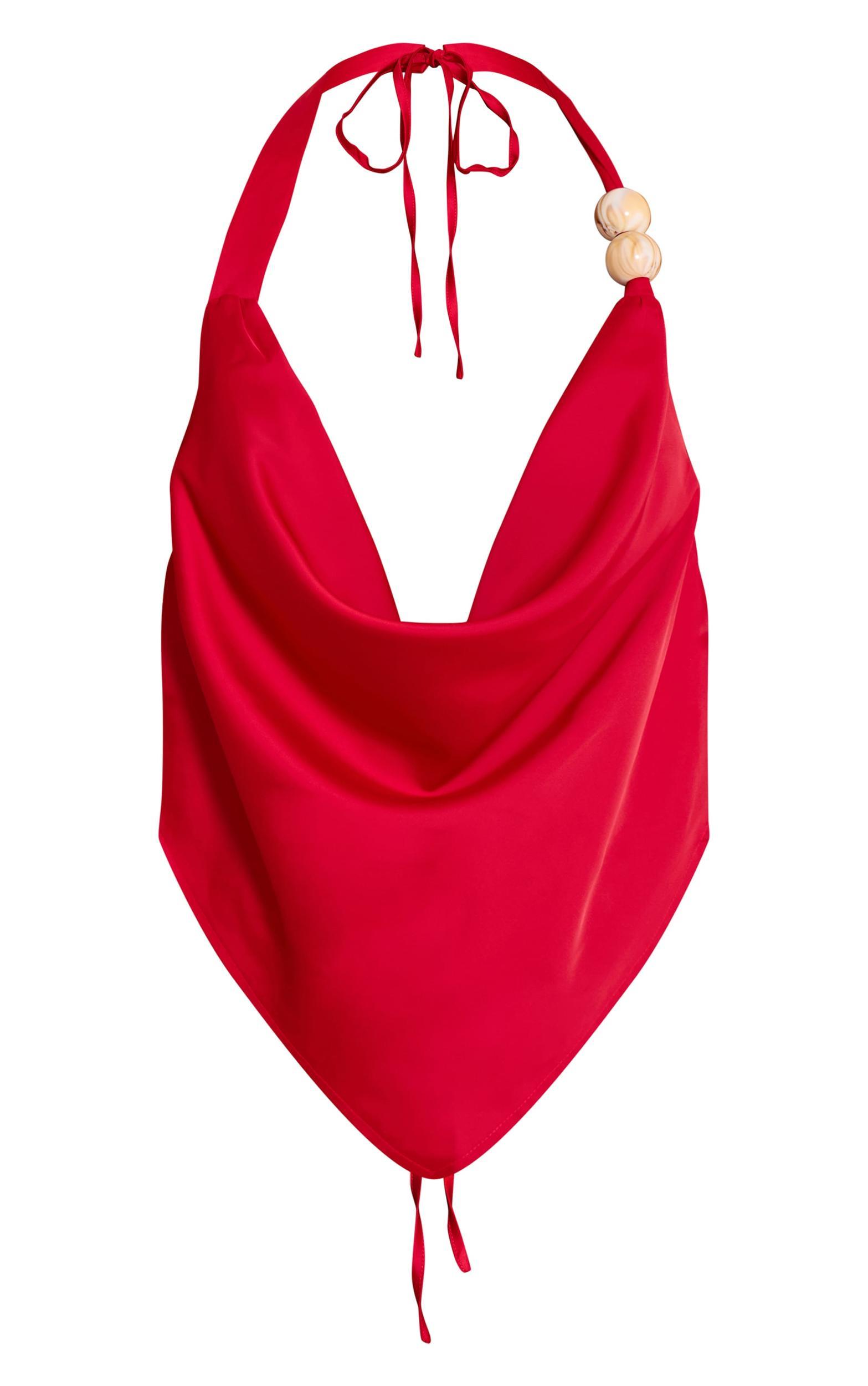 Red Satin Bead Detail Backless Top Product Image