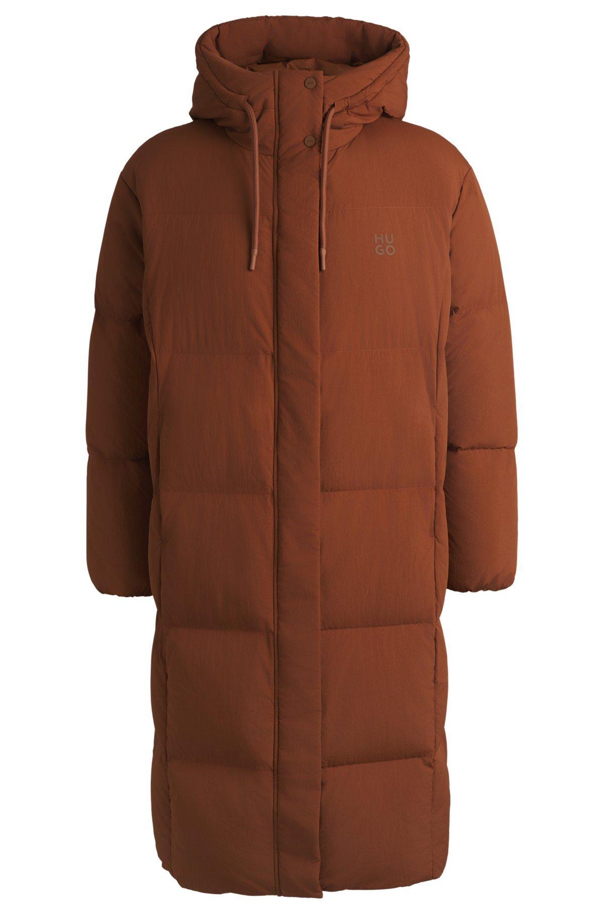 HUGO - Water-repellent down jacket with stacked-logo trim - Brown Product Image