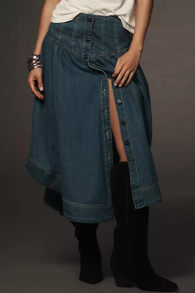 Pilcro Basque-Waist Denim Midi Skirt Product Image