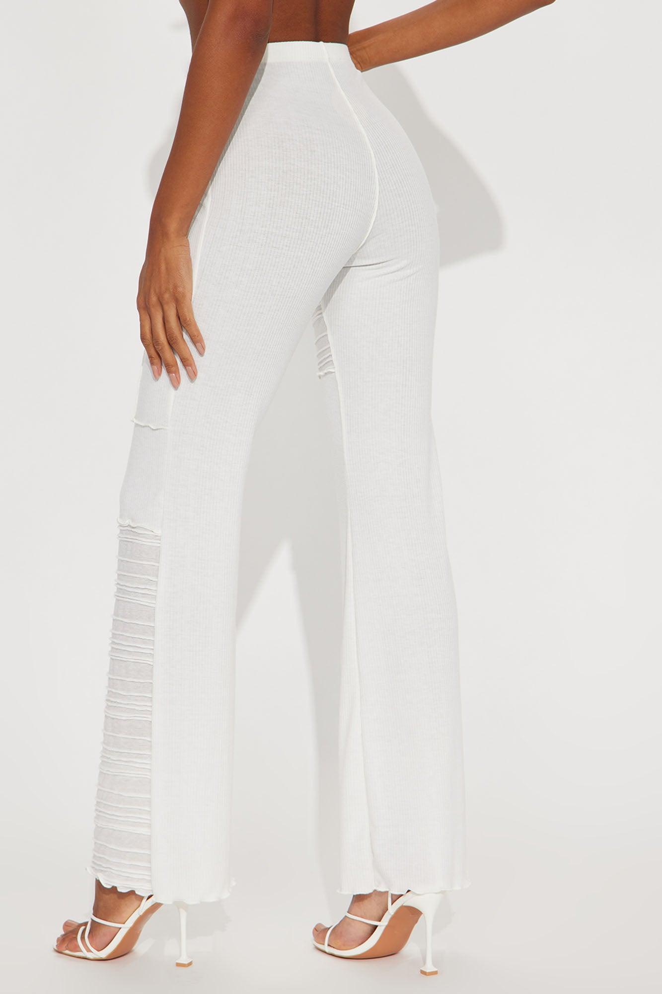 Let's Wait Textured Flare Pant - White Product Image