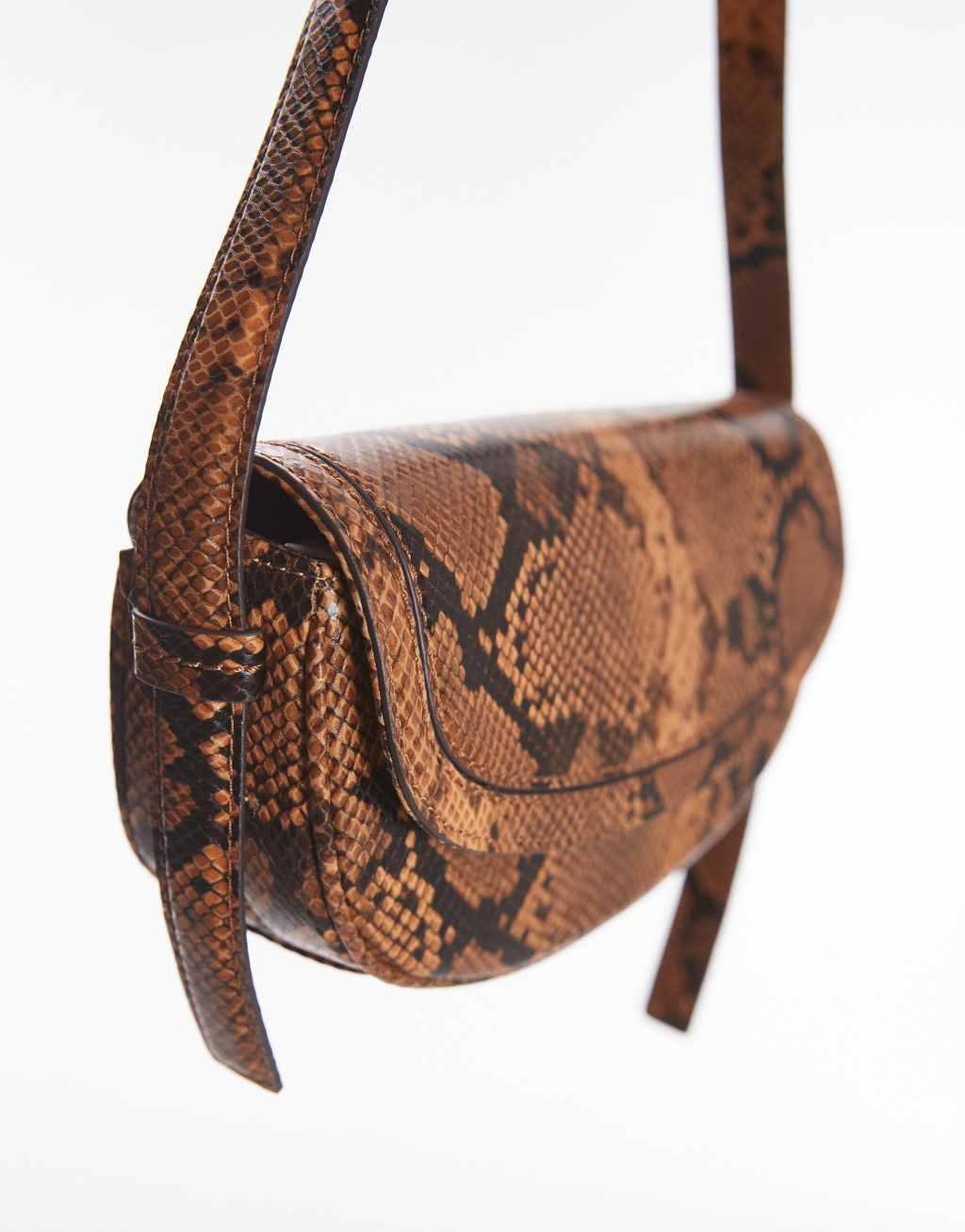 Topshop Stefan half moon shoulder bag in snake print Product Image