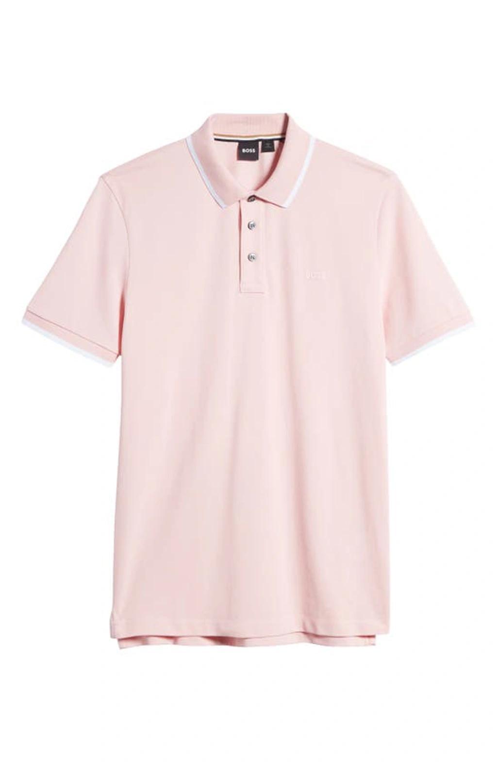 HUGO BOSS Parlay Tipped Cotton Polo In Light Pink Product Image