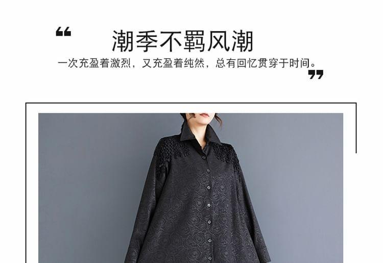 Long-Sleeve Jacquard Asymmetrical Midi Shirt Dress Product Image