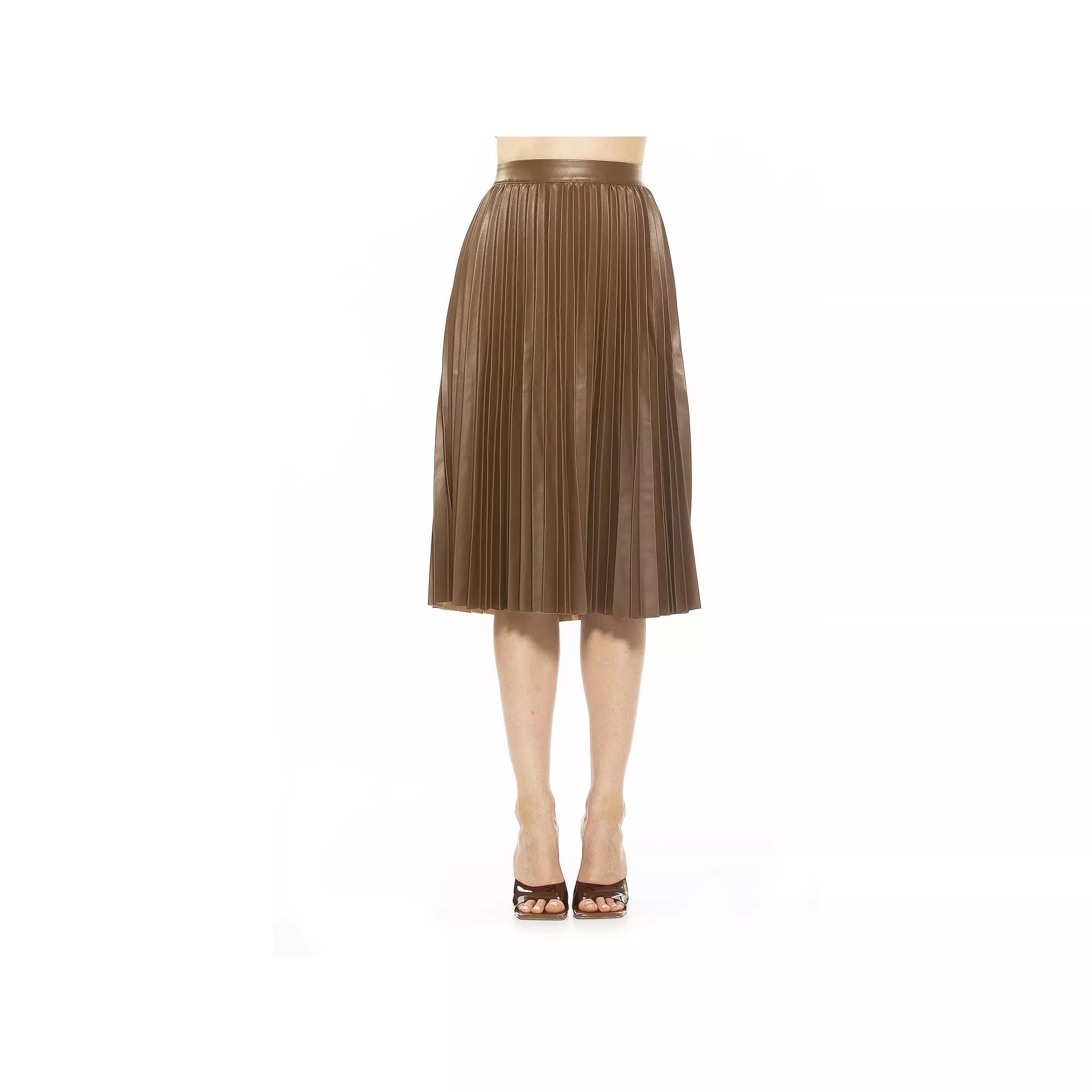 Women's Alexia Admor Luca Leather Midi Skirt, Size: XS, Brown Product Image