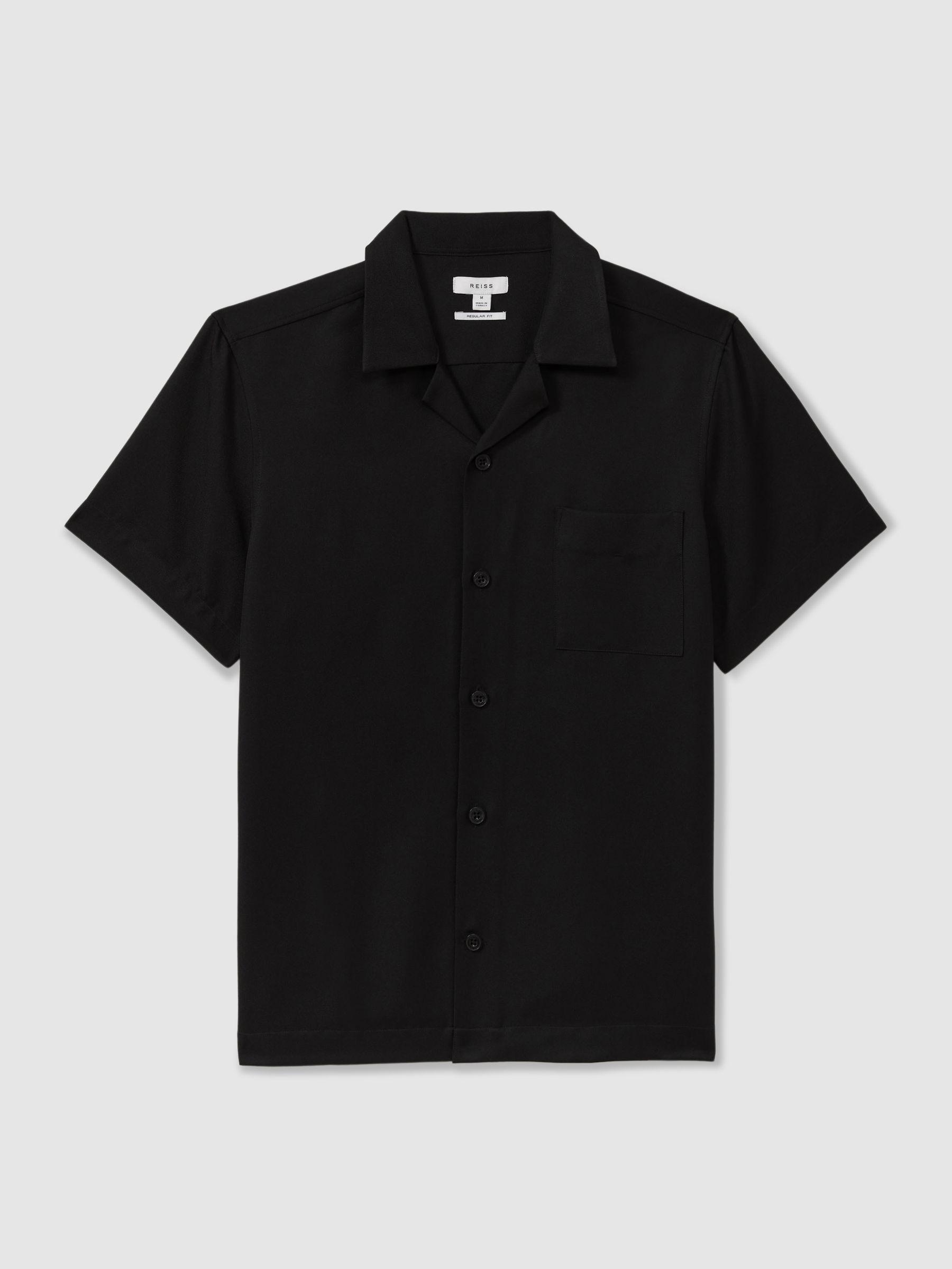 Cuban Collar Button-Through Shirt in Black Product Image